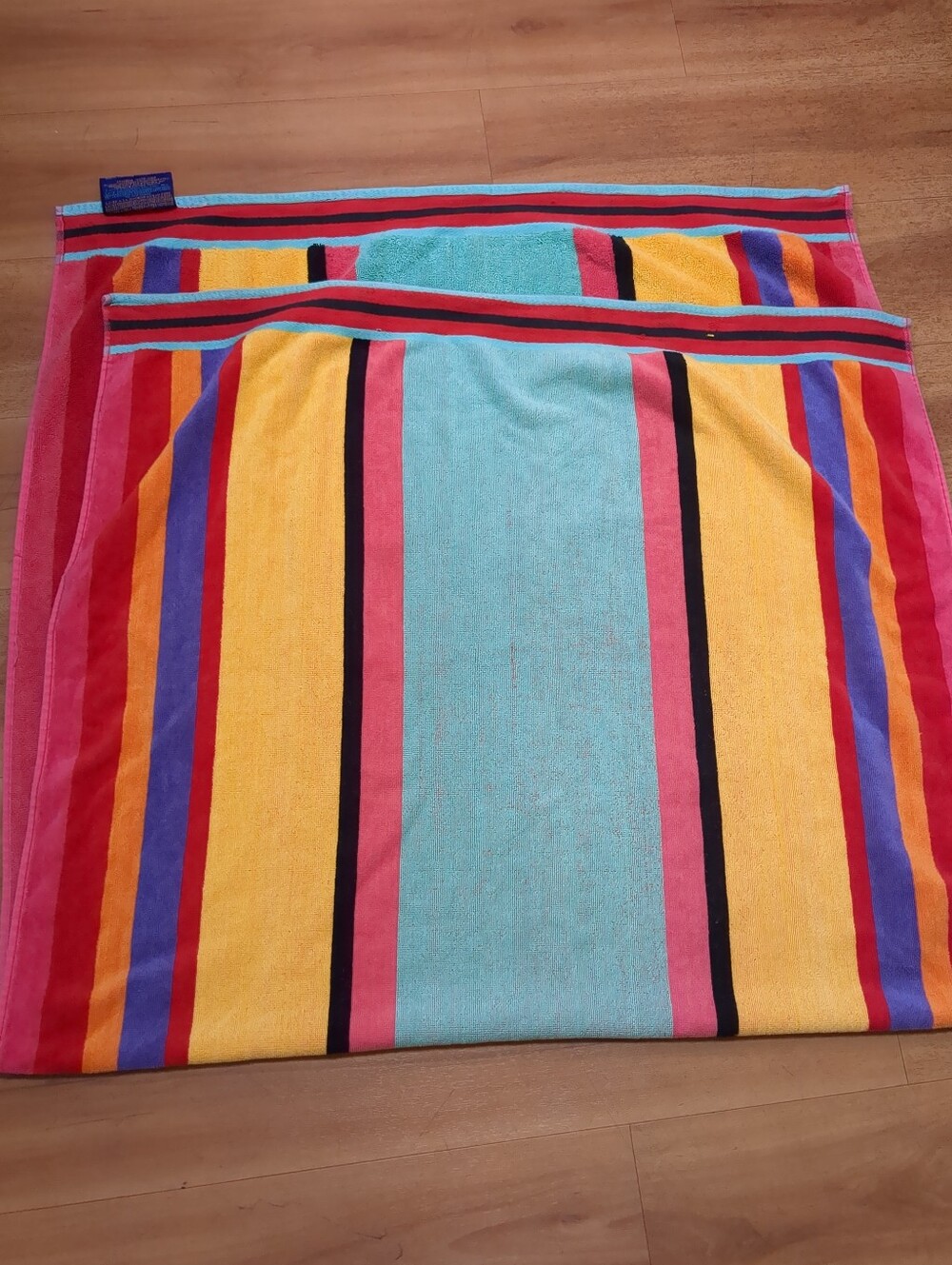 Vintage 90s Beach Towel Cecil Saydah Company Stripes Cotton Retro 63x34”